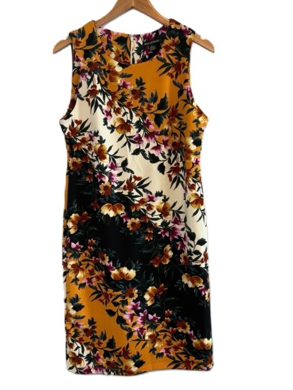 Nina Leonard Floral Crepe Sleeveless Sheath Dress Size Large
